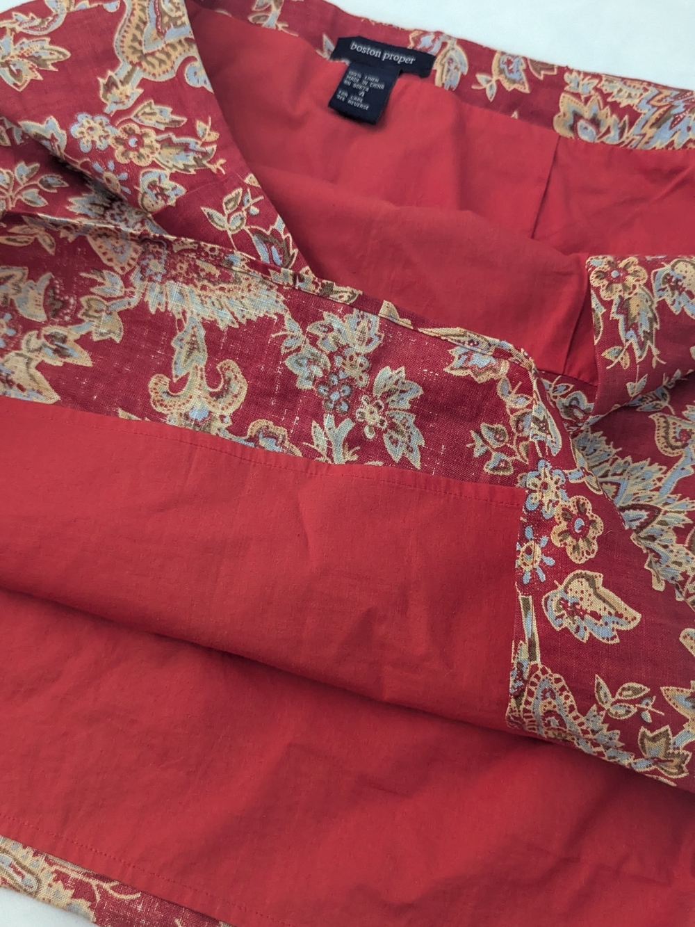 Vintage 100% Linen Boston Proper Red Paisley-Print Mini Skirt - Picture 5 of 6